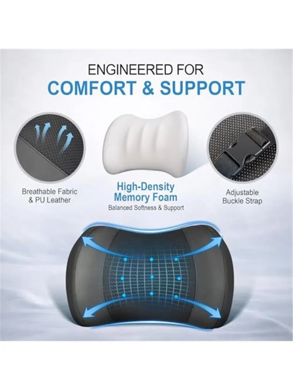 Lumbar Support Pillow Memory Foam Back Cushion Office Chair Car Seat Black